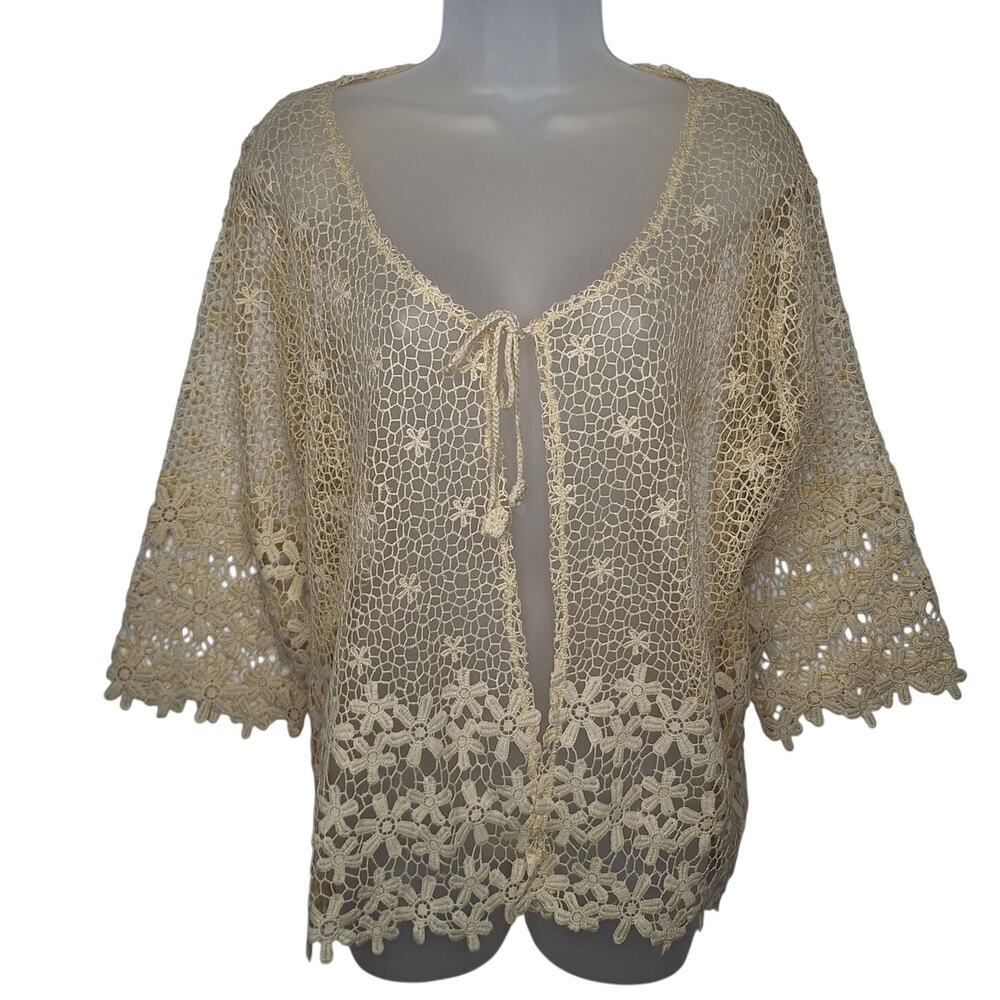 Vintage Y2K Crochet Cardigan Top 2X Granny Daisies Boho Hippie Festival Western